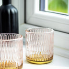 Set Of 2 Pink Diamond Glass Tealight Holders
