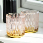 Set Of 2 Pink Diamond Glass Tealight Holders