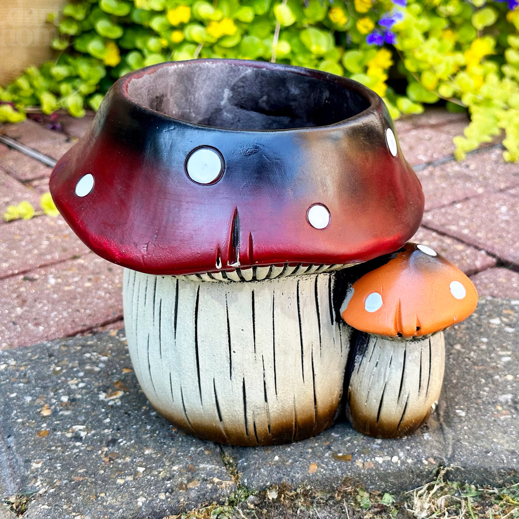 Colourful Toadstool Cement Planter