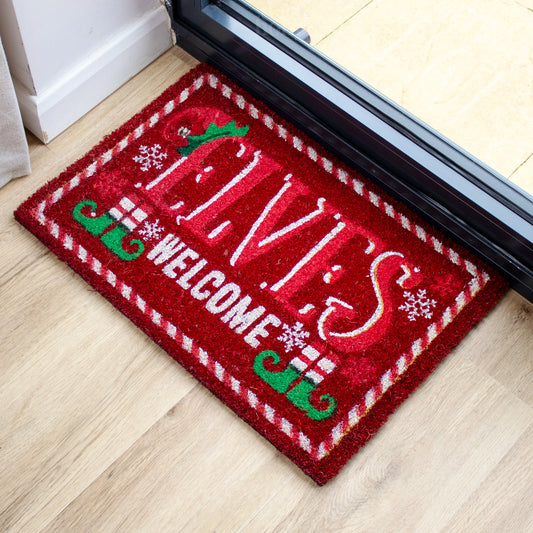 Red Elves Welcome Coir Doormat