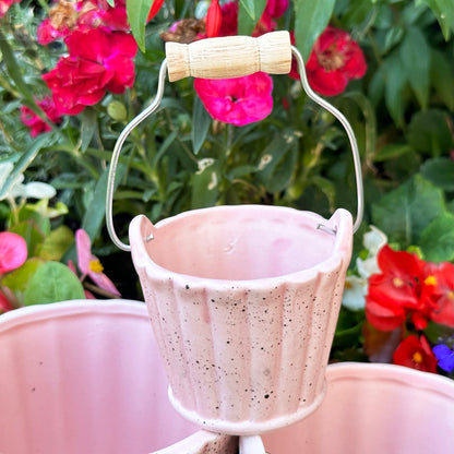 Set Of 3 Pink Speckled Basket Pots