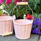 Set mit 3 rosa gesprenkelten Korbtöpfen
