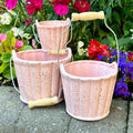 Set Of 3 Pink Speckled Basket Pots