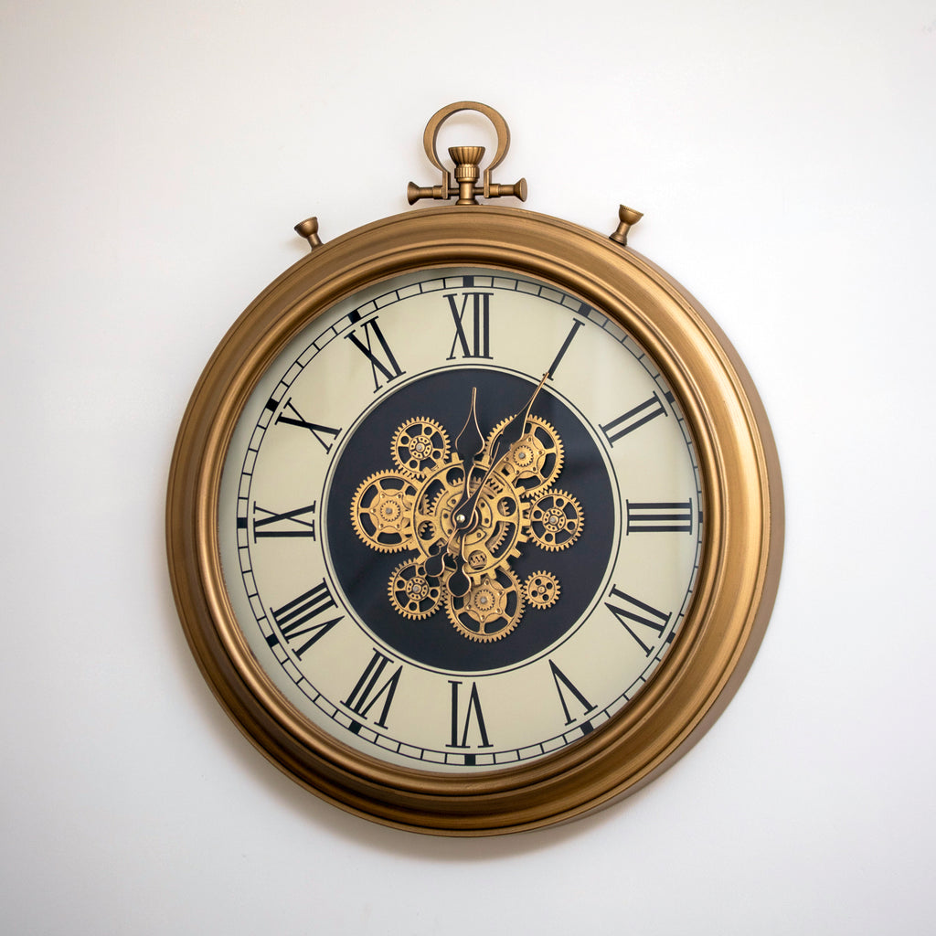 Antique Brass Moving Gears Pocket Watch Wall Clock
