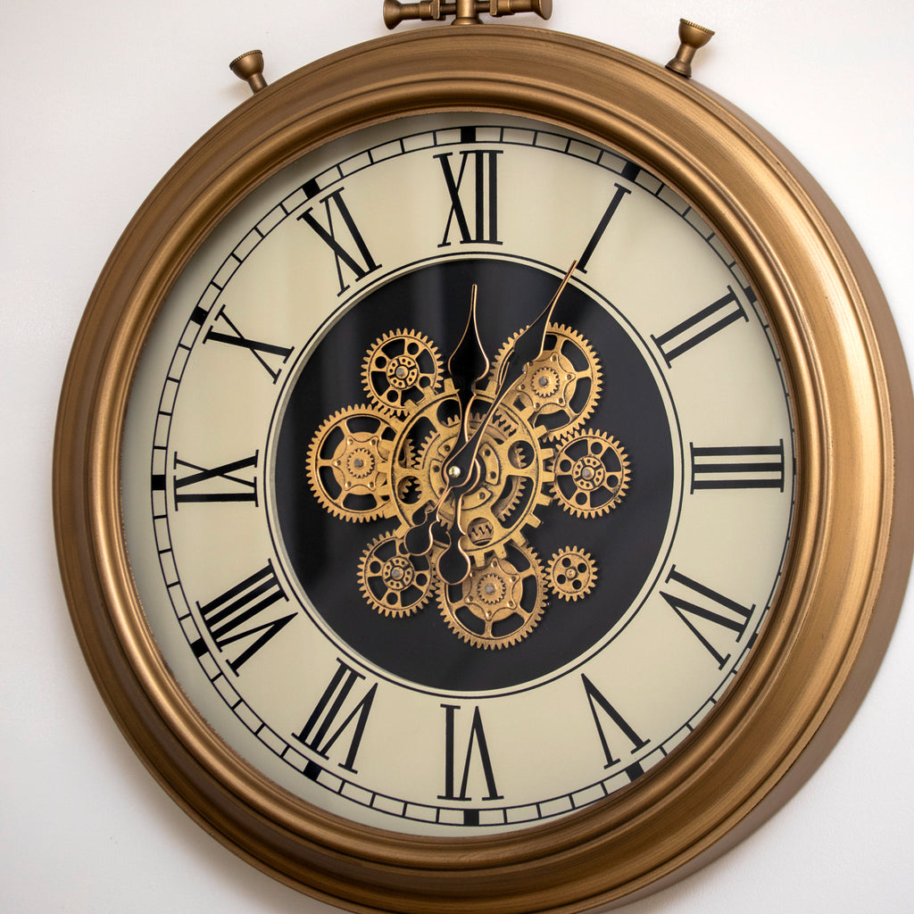 Antique Brass Moving Gears Pocket Watch Wall Clock