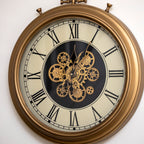 Antique Brass Moving Gears Pocket Watch Wall Clock