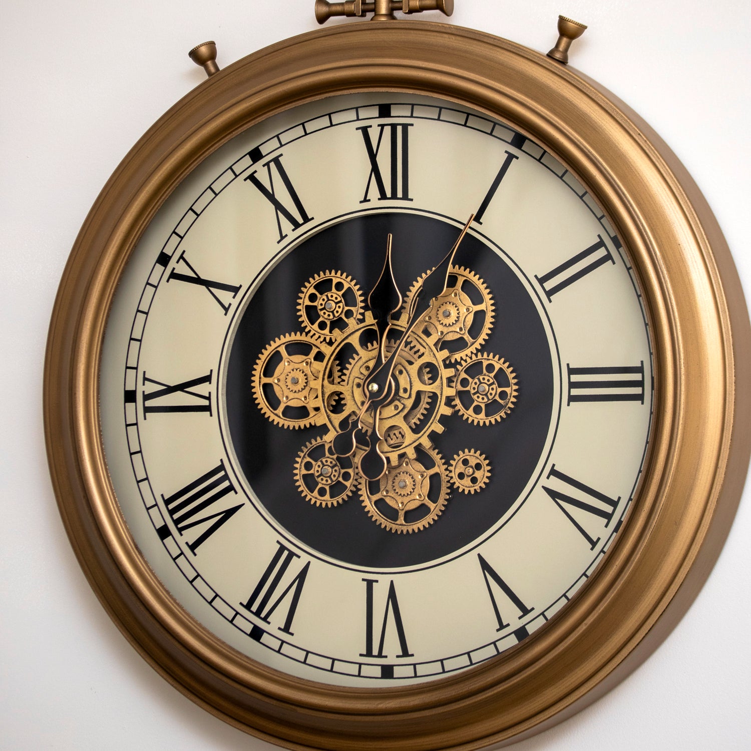 Antique Brass Moving Gears Pocket Watch Wall Clock