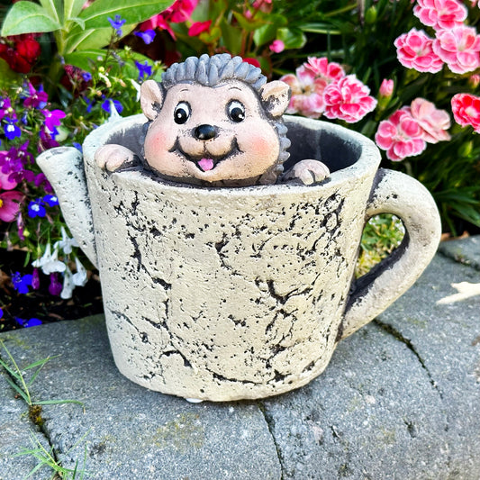 Rustic Cement Peeping Hedgehog Pot