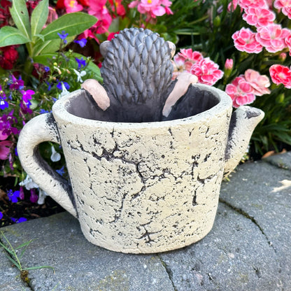 Rustic Cement Peeping Hedgehog Pot