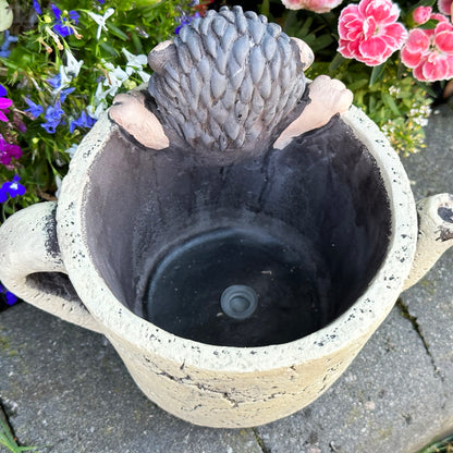 Rustic Cement Peeping Hedgehog Pot