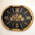 Black Wood Moving Gears Oval Wall Clock