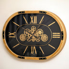Black Wood Moving Gears Oval Wall Clock