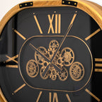 Black Wood Moving Gears Oval Wall Clock