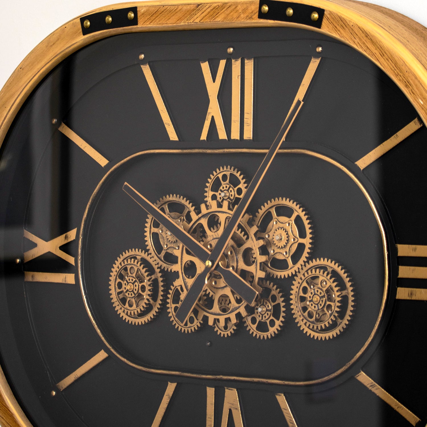 Black Wood Moving Gears Oval Wall Clock