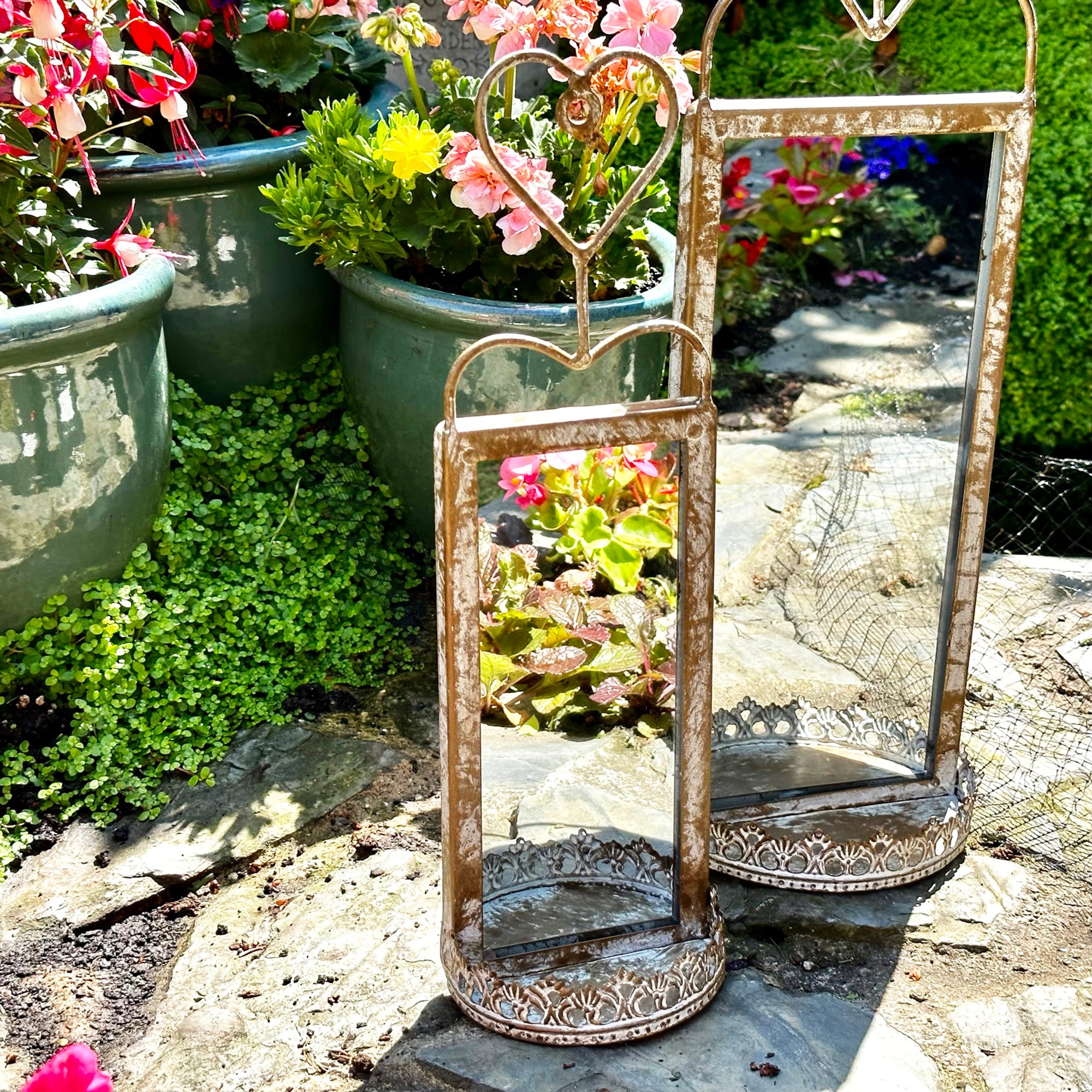 Set Of 2 Antique Mirrored Wall Sconces