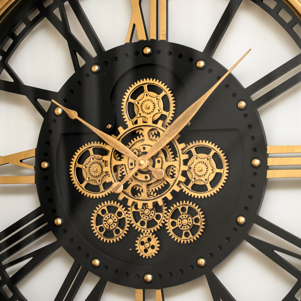 Antique Gold Moving Gears Round Wall Clock