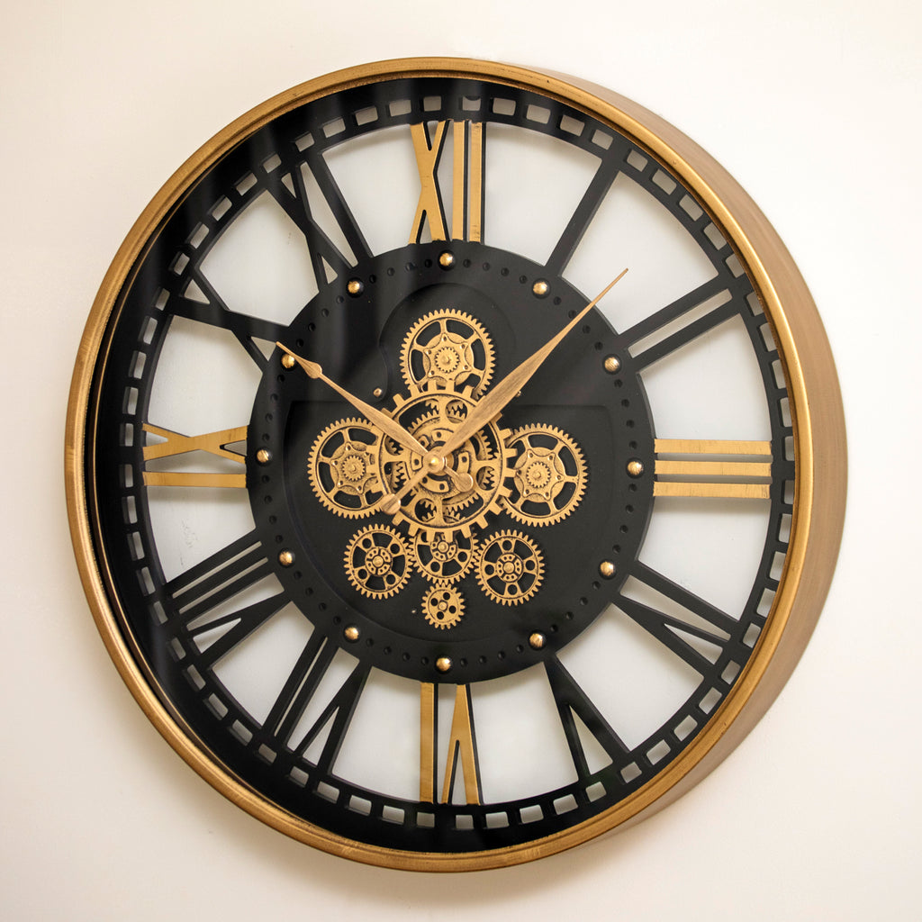 Antique Gold Moving Gears Round Wall Clock