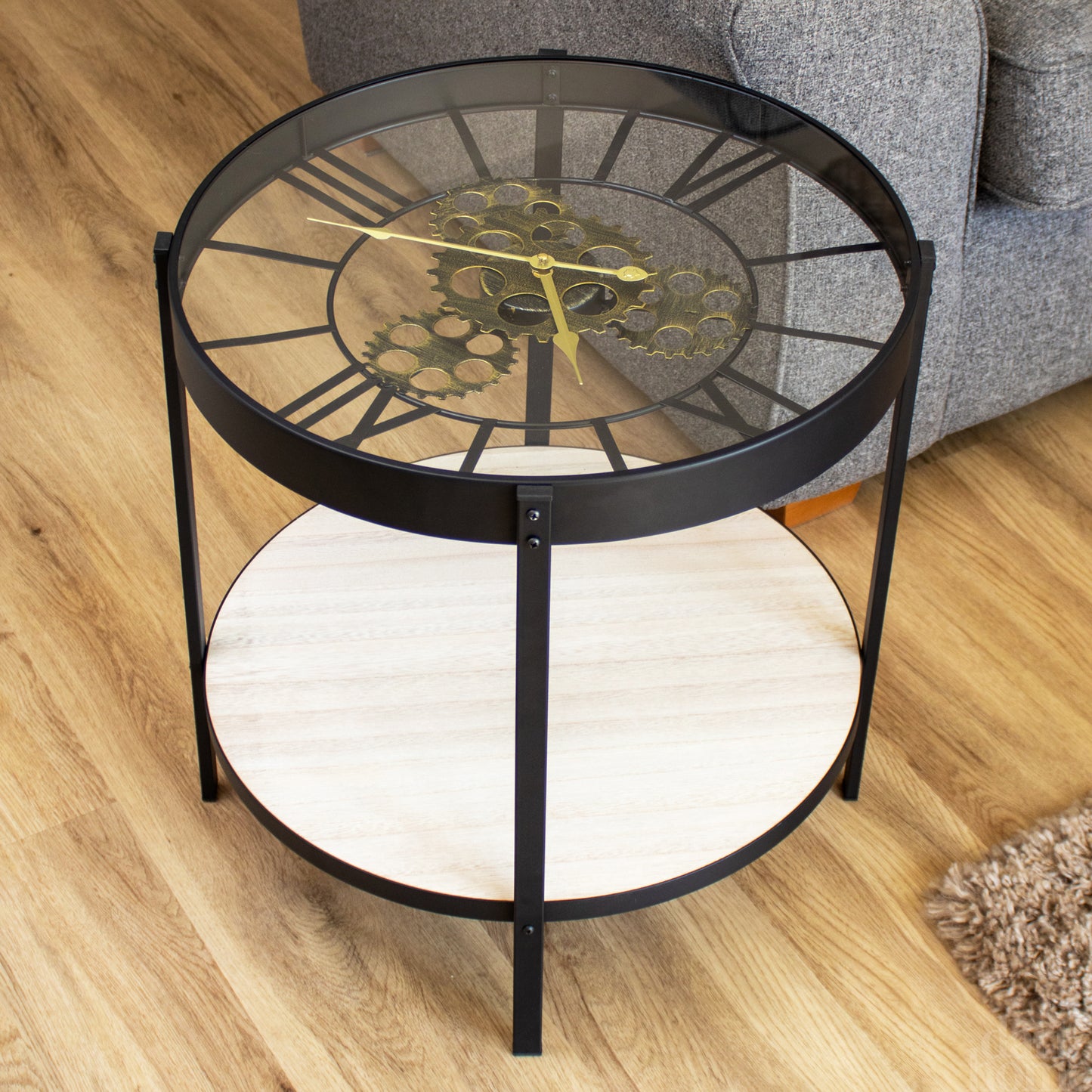 Black Metal Cog Clock Top Table