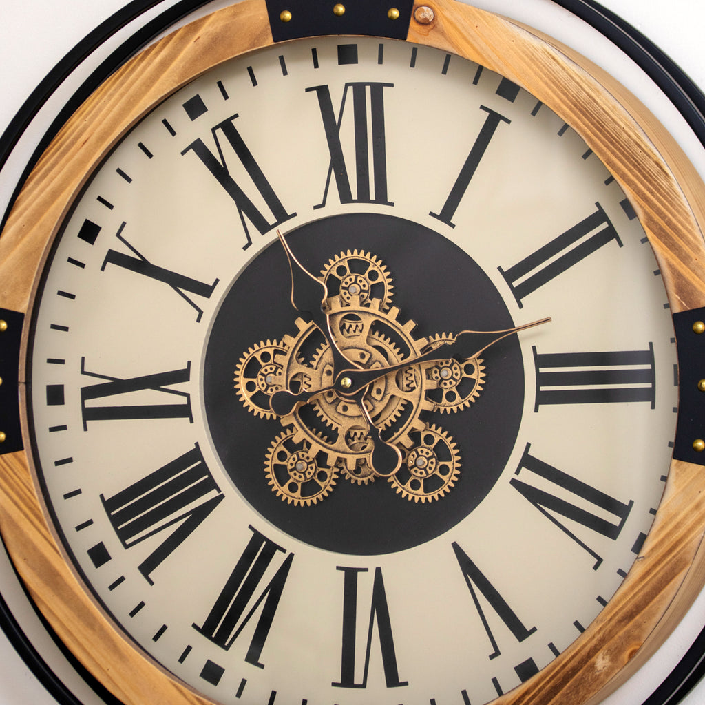 Wood & Metal Moving Gears Pocket Watch Wall Clock