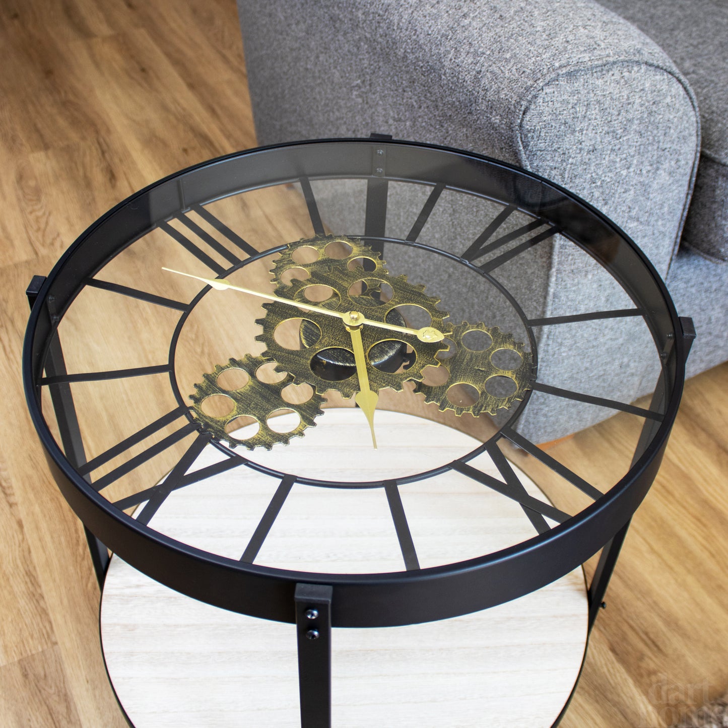 Black Metal Cog Clock Top Table