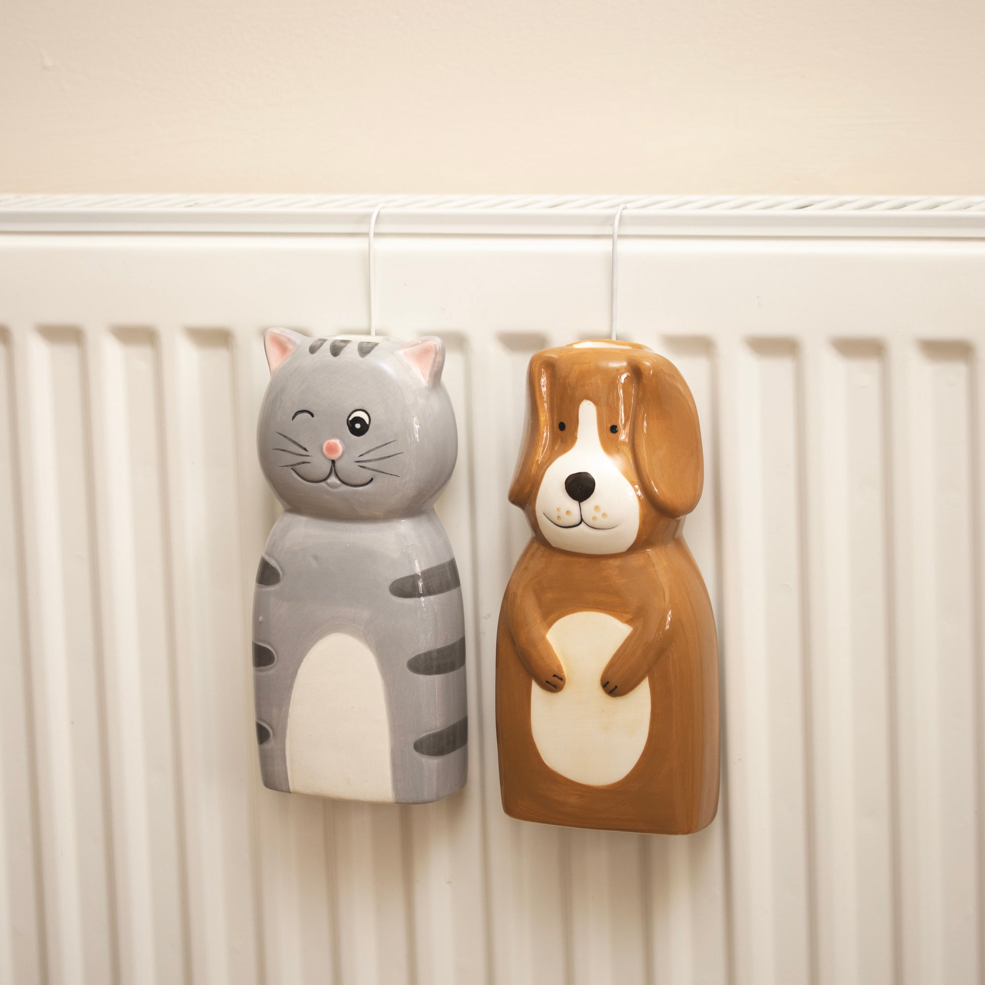 Set Of 2 Ceramic Cat And Dog Radiator Humidifiers