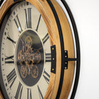 Wood & Metal Moving Gears Pocket Watch Wall Clock