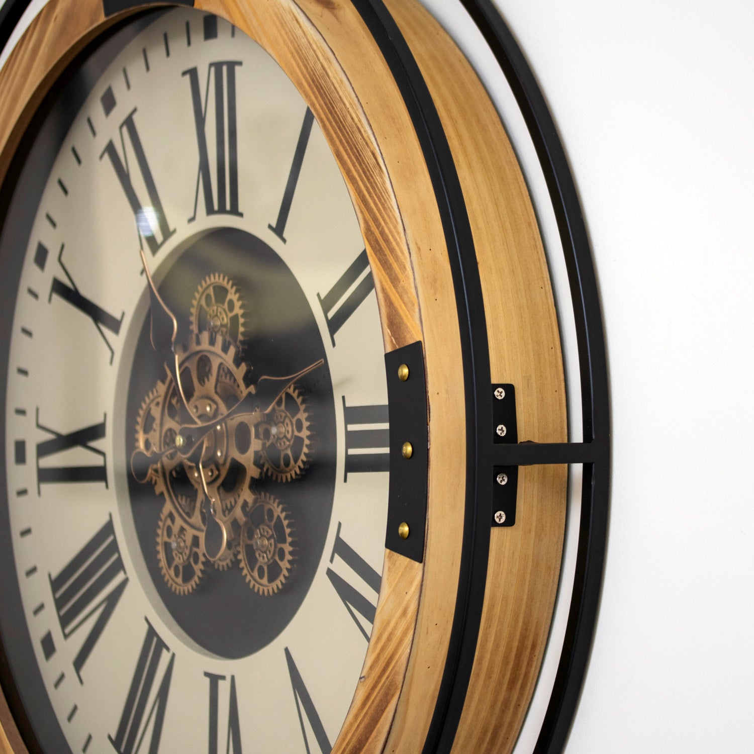 Wood & Metal Moving Gears Pocket Watch Wall Clock
