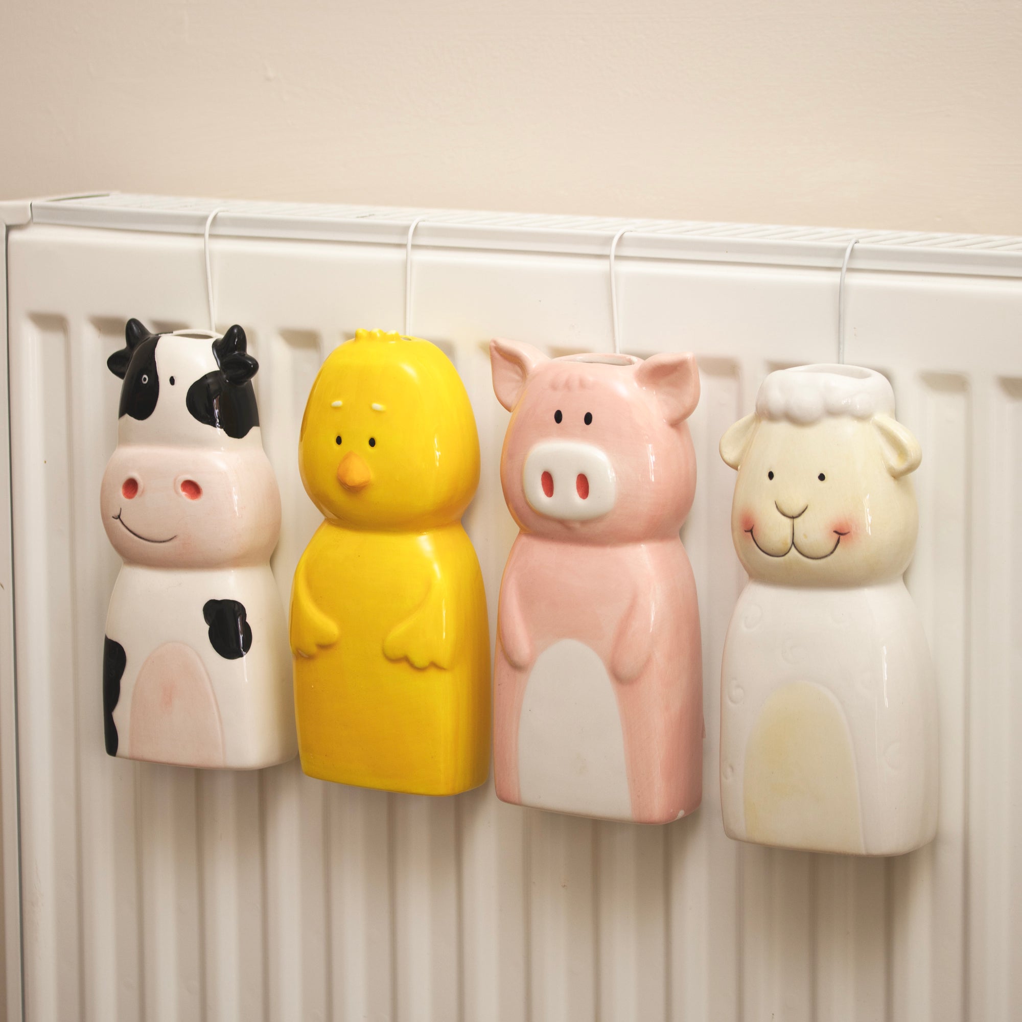 Set Of 4 Ceramic Farm Animal Radiator Humidifiers