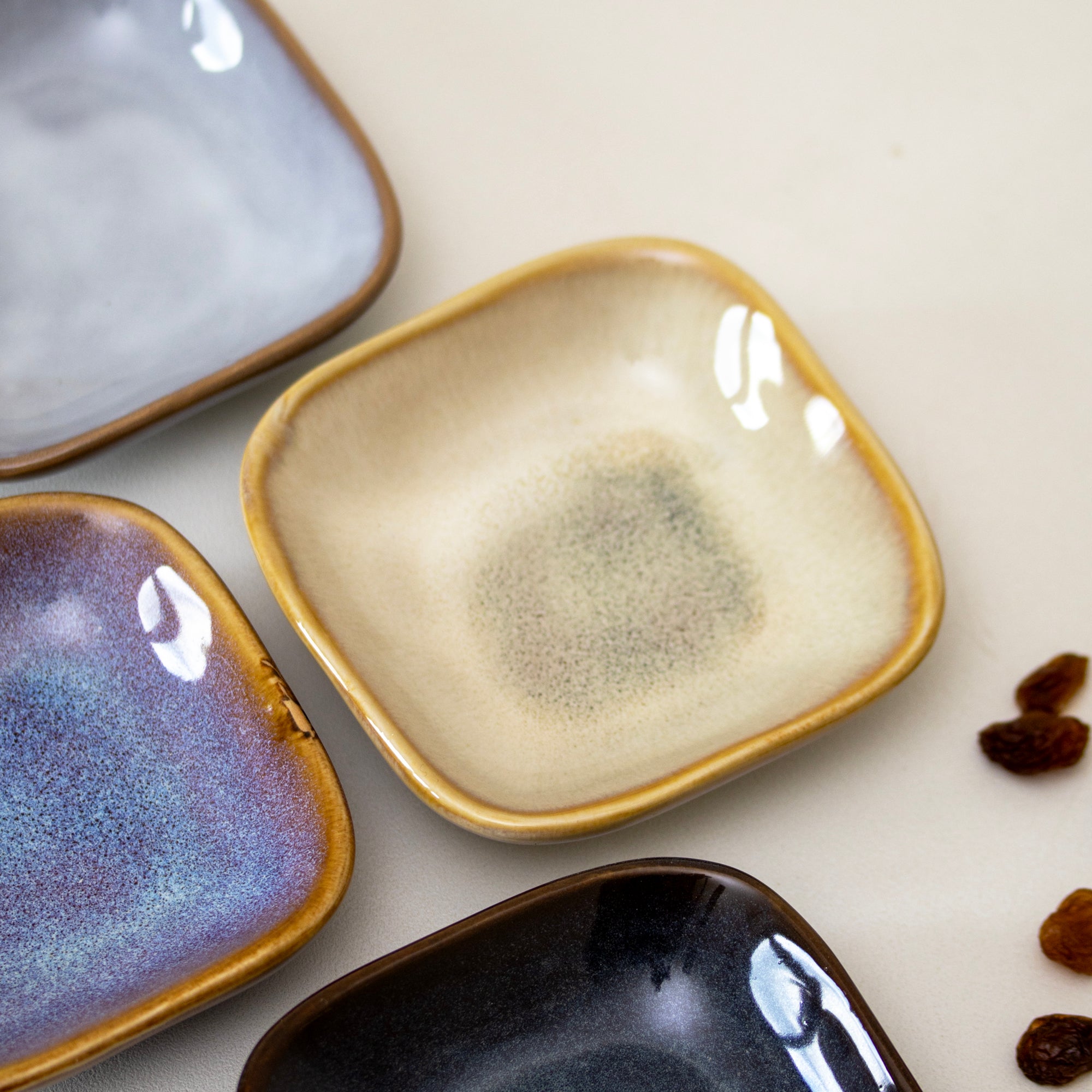 Set Of 4 Square Reactive Glaze Snack Bowls