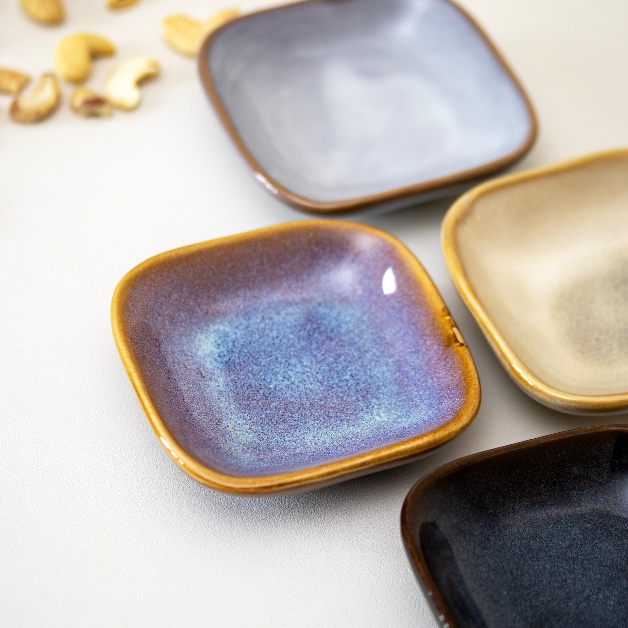 Set Of 4 Square Reactive Glaze Snack Bowls