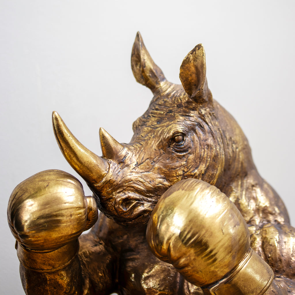 Antique Gold Boxing Rhino Ornament