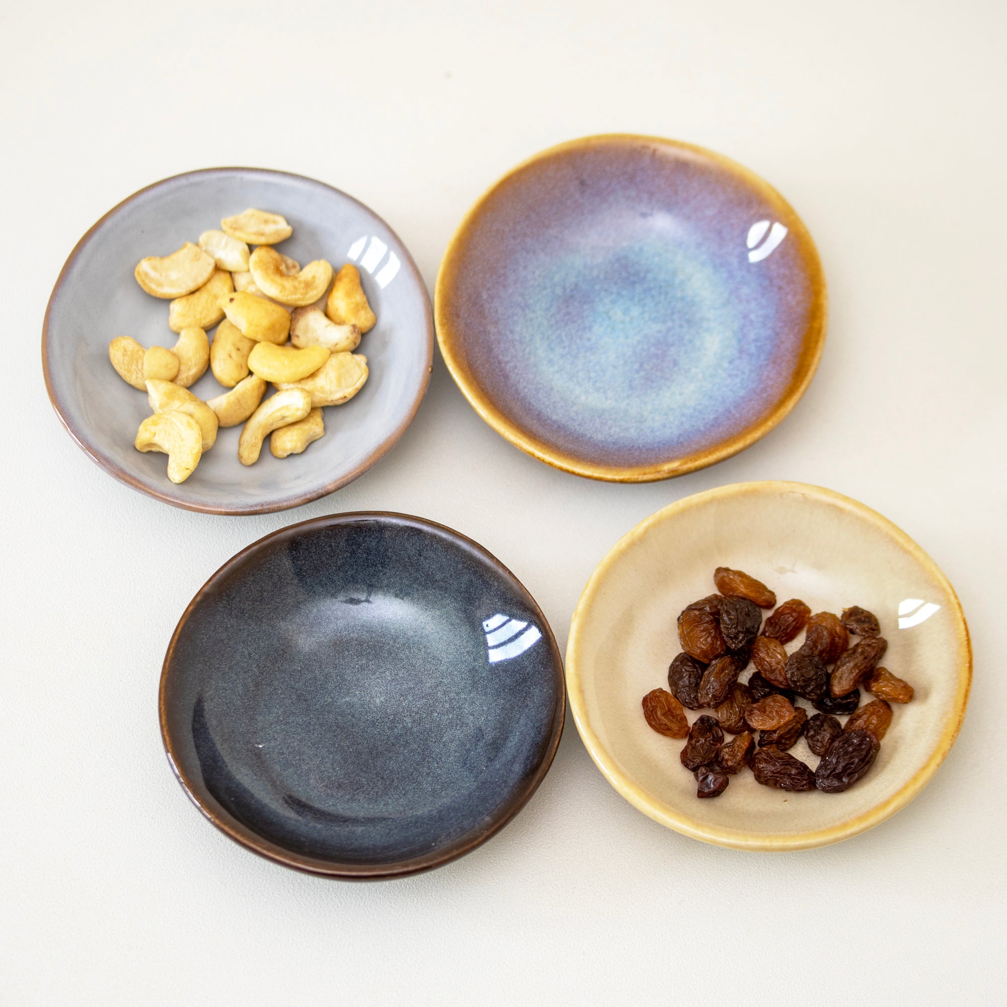 Set Of 4 Round Reactive Glaze Snack Bowls