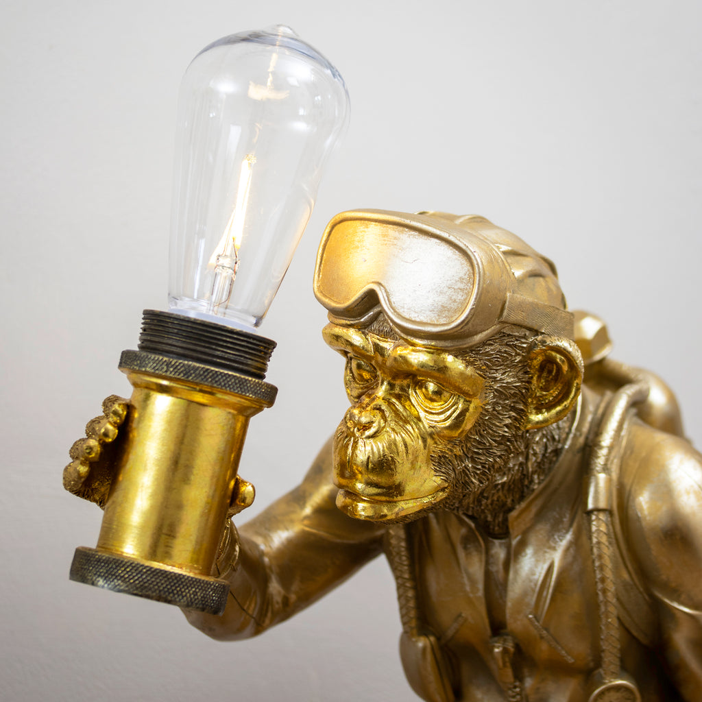 Gold Scuba Monkey LED Table Lamp Ornament