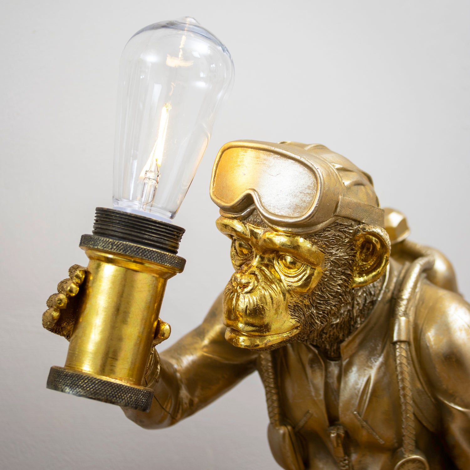 Gold Scuba Monkey LED Table Lamp Ornament