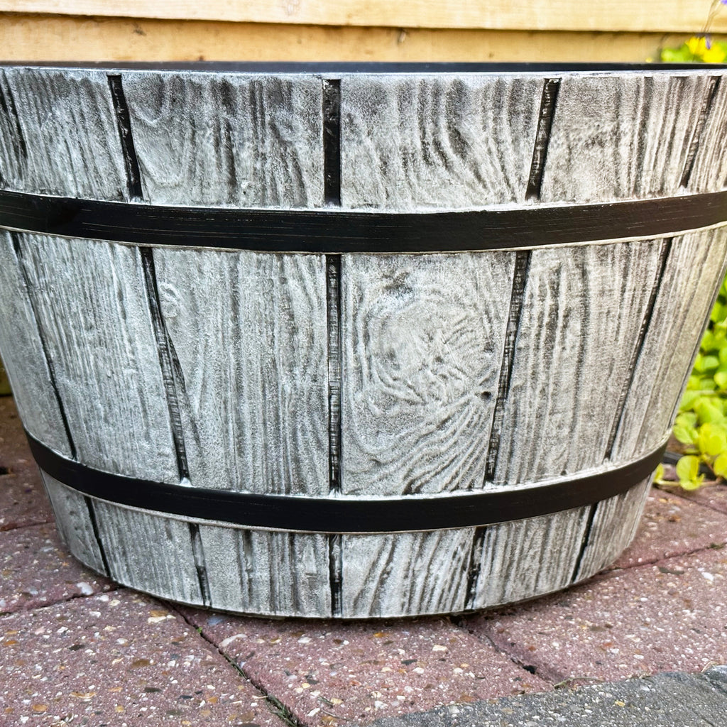 Grey Wood Effect Barrel Planter 21L