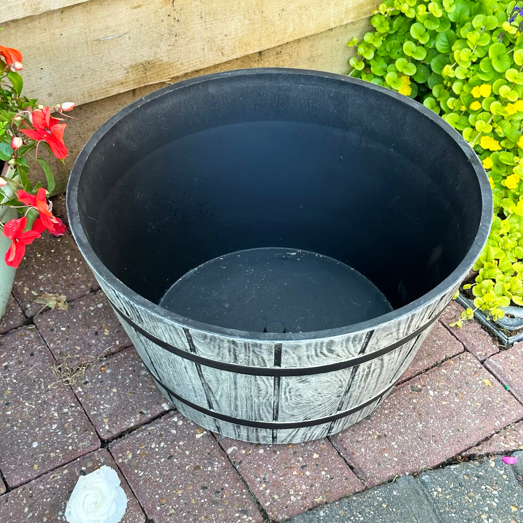 Grey Wood Effect Barrel Planter 21L