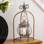 Vintage Glass Globe Candle Lantern in Metal Frame