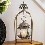 Vintage Glass Globe Candle Lantern in Metal Frame
