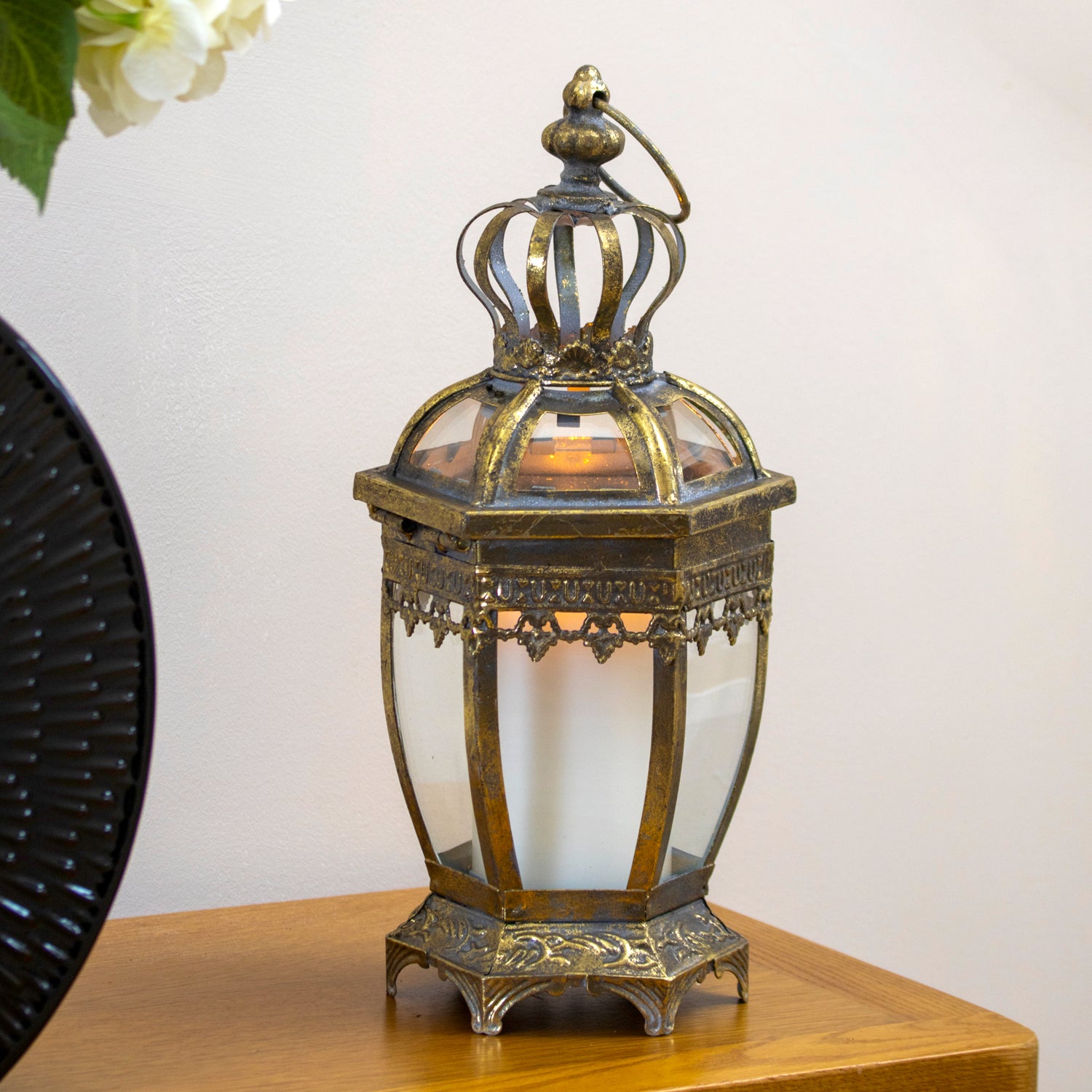 Vintage Gold Crown Top Candle Lantern