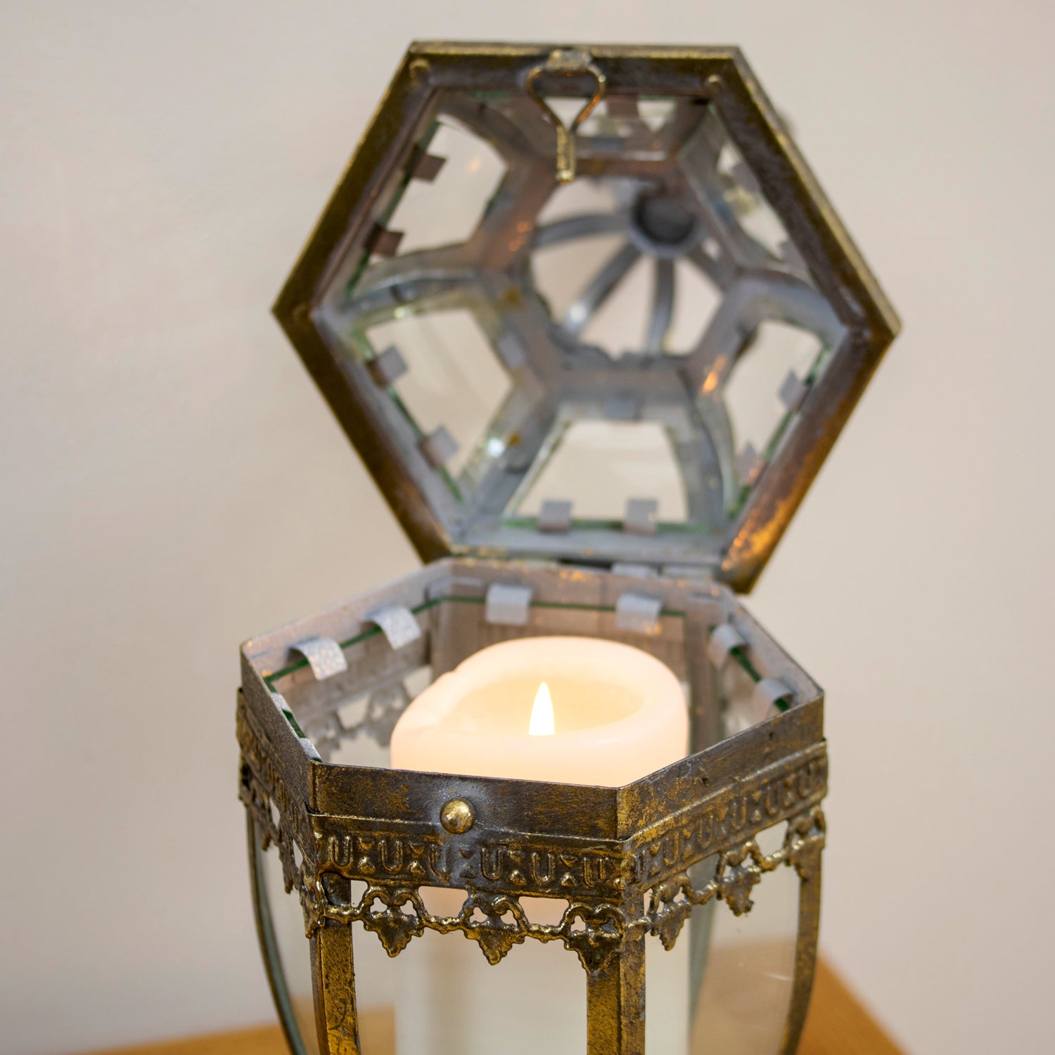 Vintage Gold Crown Top Candle Lantern