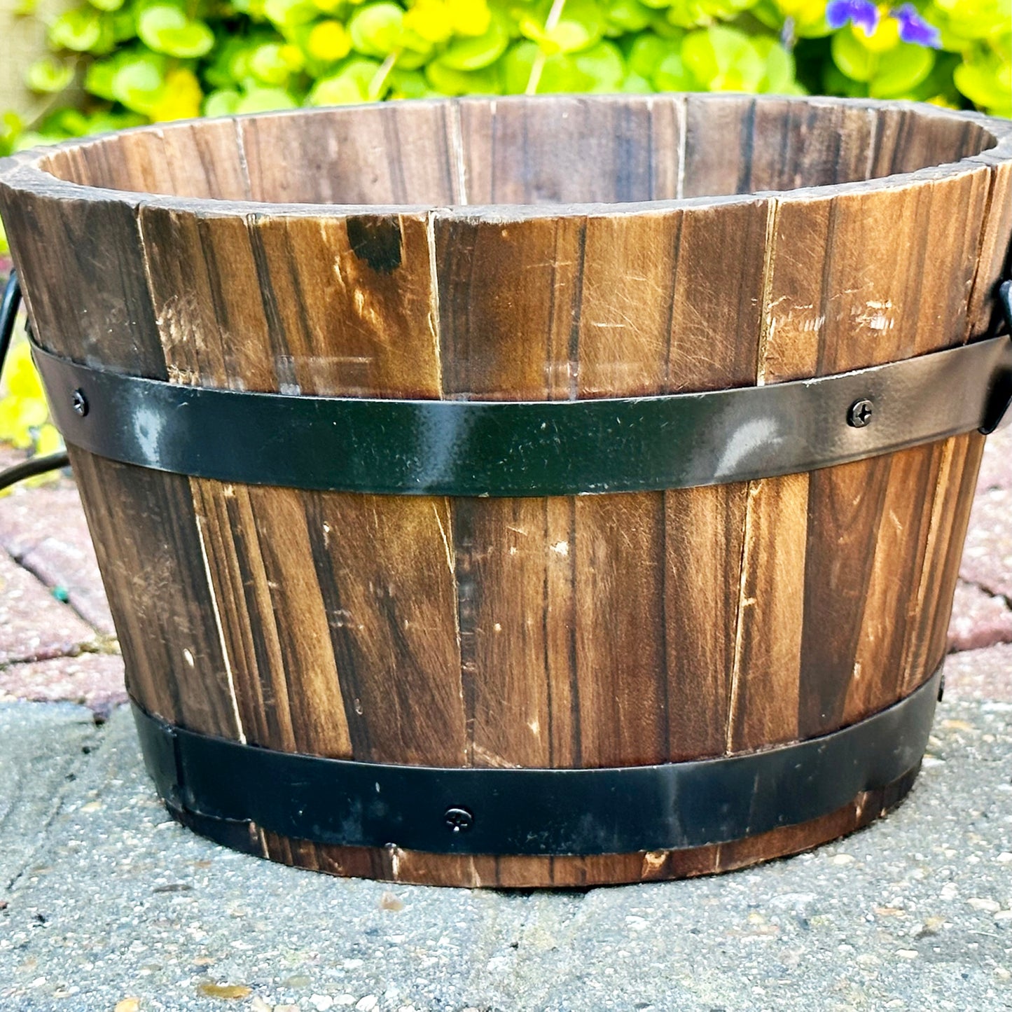 Rustic Burnt Wood Round Pot