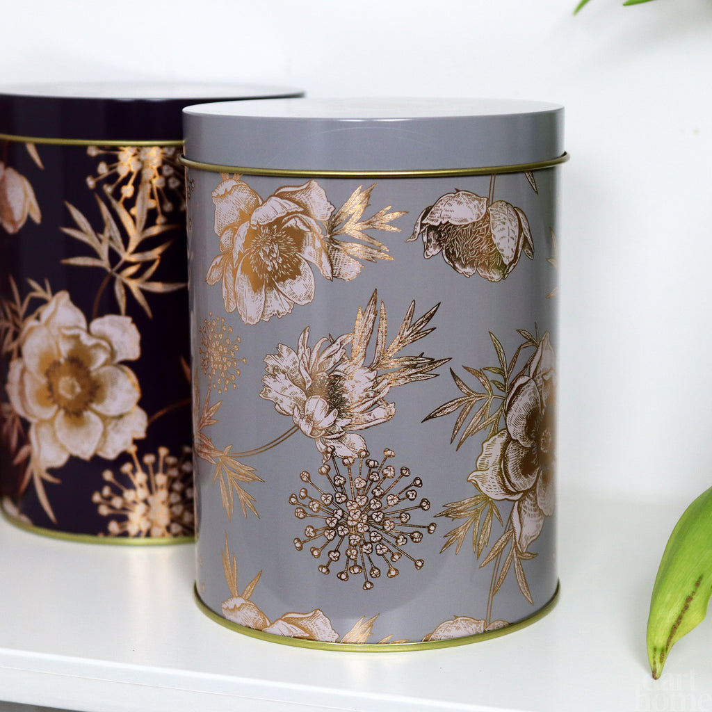Set mit 3 Aufbewahrungsbehältern aus Metall mit Blumenschimmer