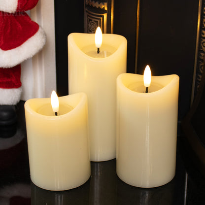 Ivory LED Wax Pillar Candles Set Of 3