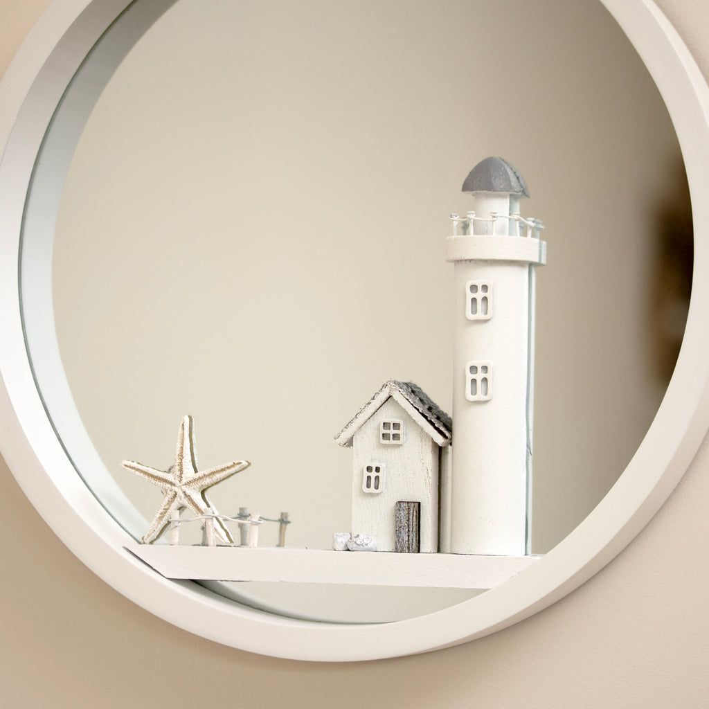 White Wood Lighthouse Wall Mirror