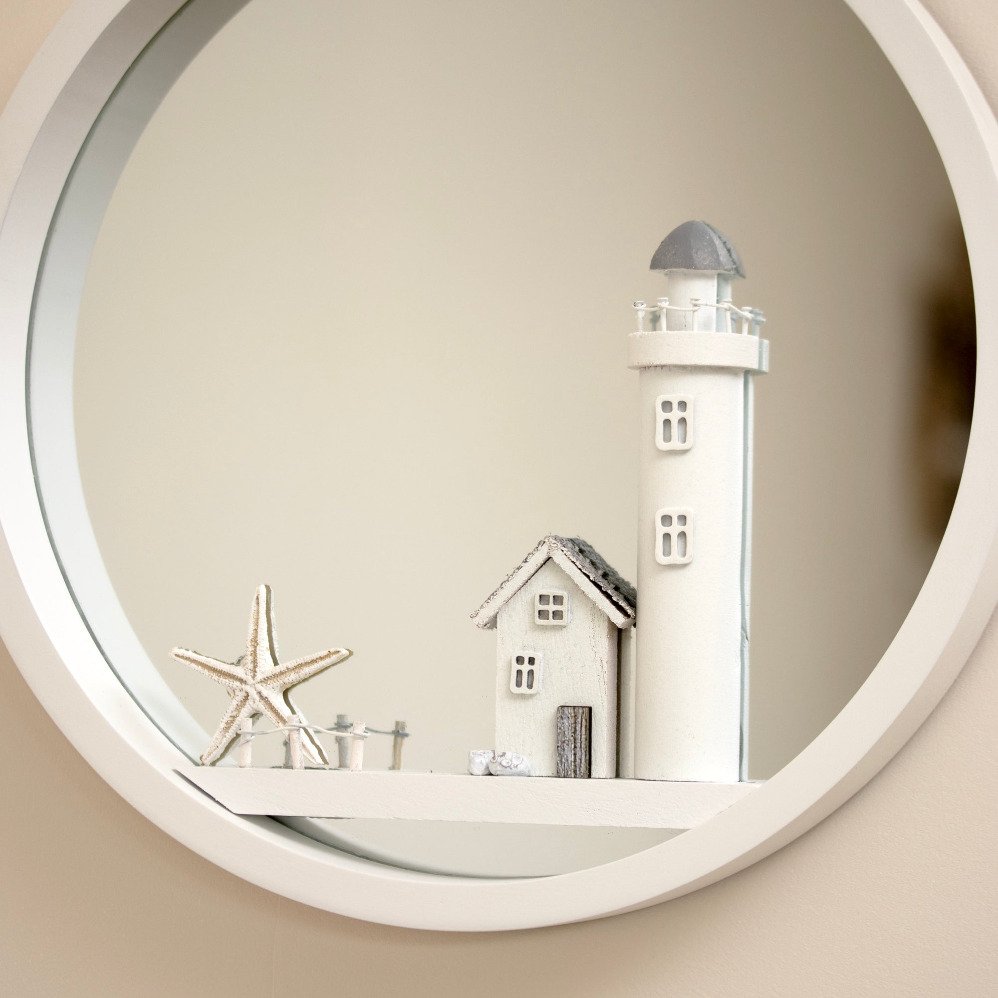 White Wood Lighthouse Wall Mirror
