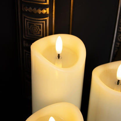 Ivory LED Wax Pillar Candles Set Of 3