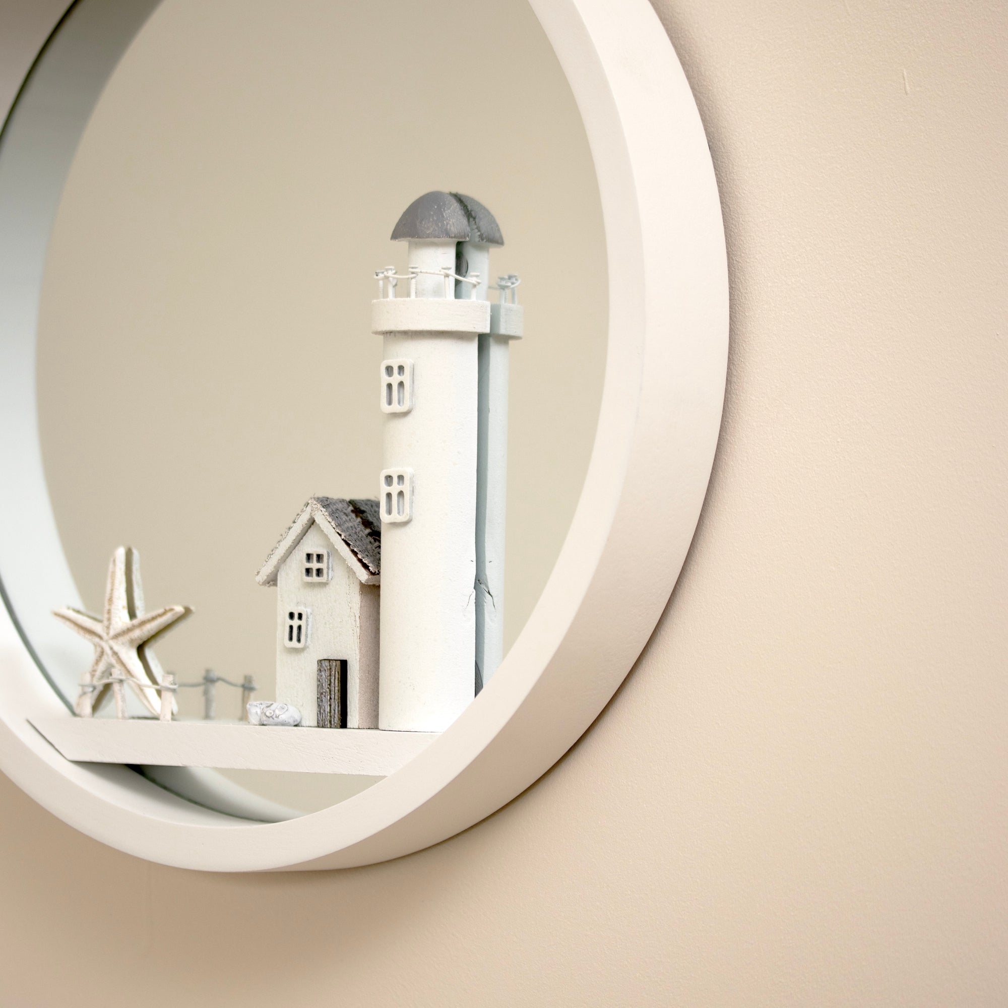 White Wood Lighthouse Wall Mirror