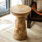 Mango Wood Round Pedestal Side Table