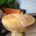 Mango Wood Round Pedestal Side Table