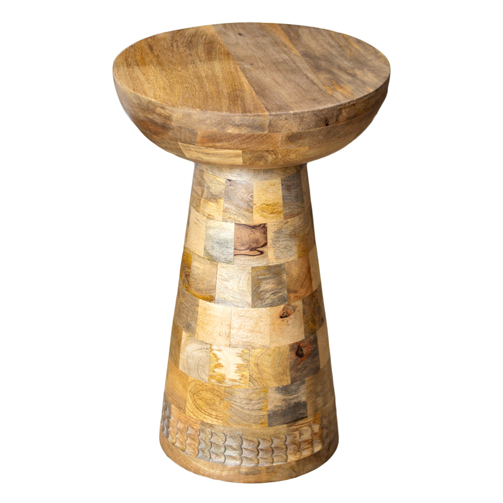 Mango Wood Round Pedestal Side Table